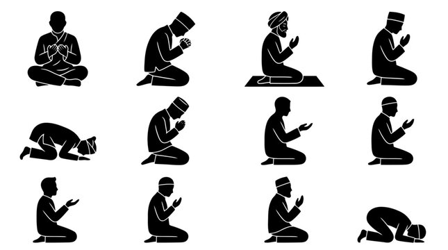 Silhouette of Muslim man praying.