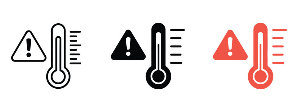 Thermometer icon featuring fever and heat danger symbols, temperature alert indicators, health monitoring graphics, and warning notification elements, vector illustration, vector, designs