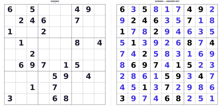 Summer kids sudoku activity. Printable brain teaser with solution. Educational worksheet for children