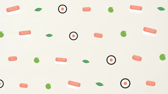 Minimalist seamless vector pattern with cute sushi icons