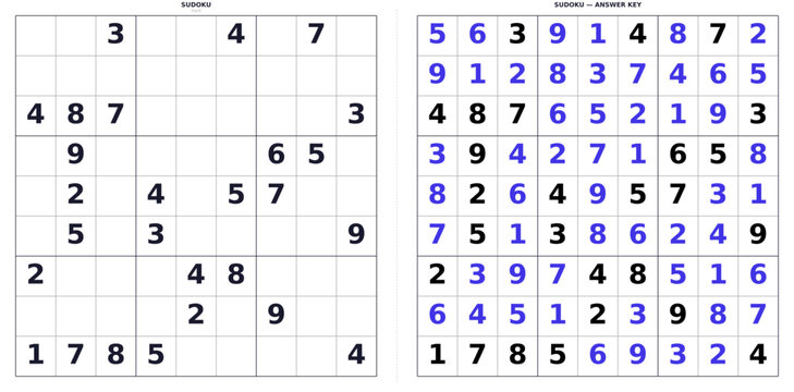 Summer Sudoku Puzzle Vector. Printable Brain Teaser Activity with Solution. Kids Classroom Game