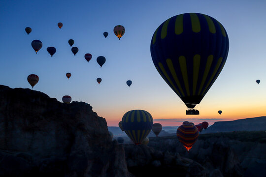 Hot Air Balloons at Sunrise in Cappadocia, Turkey