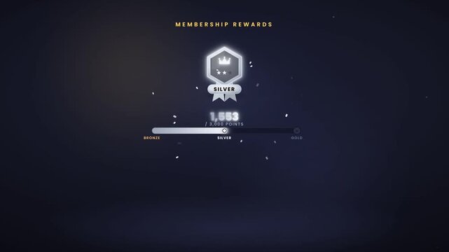 Membership rewards loyalty animation with tier badge upgrading to gold unlocking member benefits