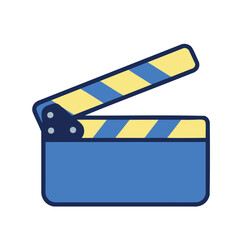 Fototapeta premium Cartoon style clapperboard indicates the beginning of filming with blue and yellow stripes