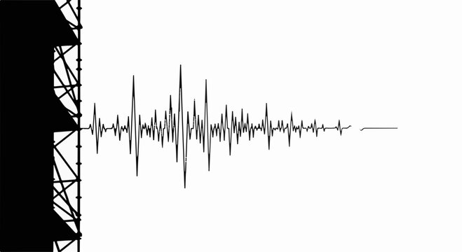 Abstract seismic wave graph showing earthquake intensity on a stark background.
