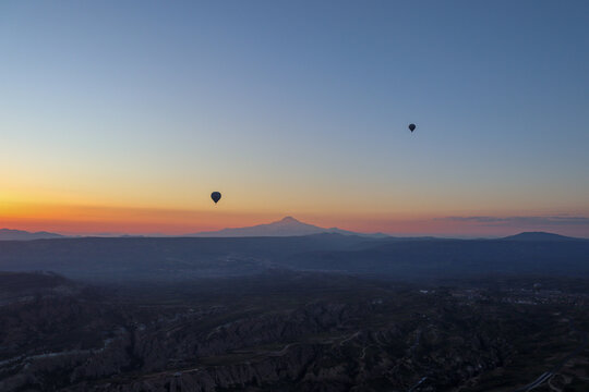 Hot Air Balloons at Sunrise Over Cappadocia, Turkey