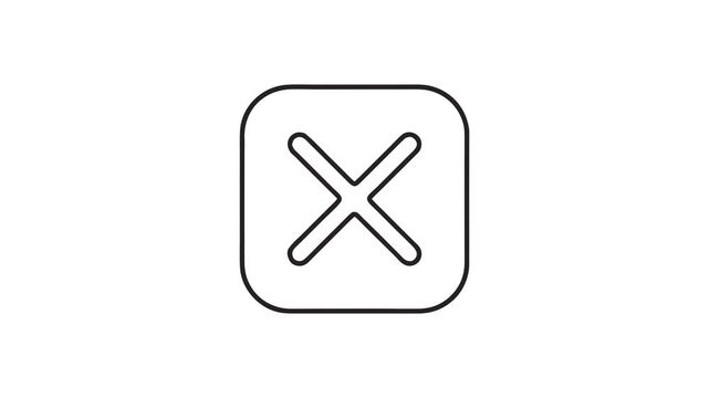 Black Close Cancel Cross Button Outline Icon Animation Line Drawing Reveal and Outro Repeated Cycle Loop - Transparent Background Alpha Channel Included