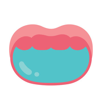Cartoon style open mouth showing blue liquid as if it is filled with a beverage