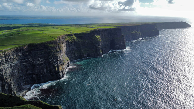 Aerial View of the Cliffs of Moher on Ireland&rsquo;s Atlantic Coast