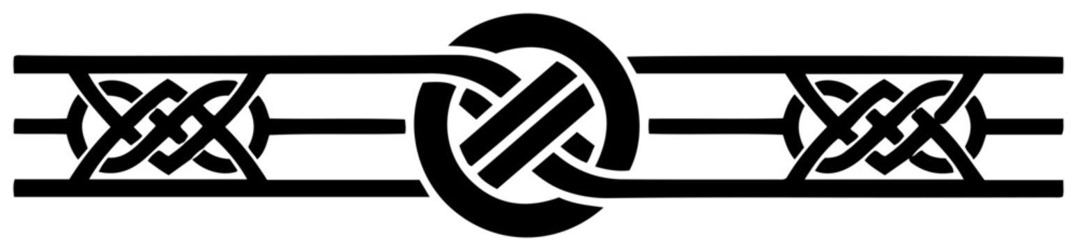 Celtic knot border pattern with interlocking lines. Traditional nordic or tribal ornament design element for frame and decoration.