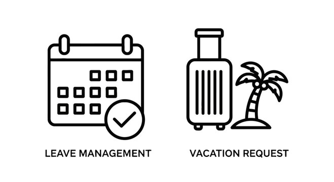Leave management and vacation request outline icons for human resources management with vacation calendar management resources business planning