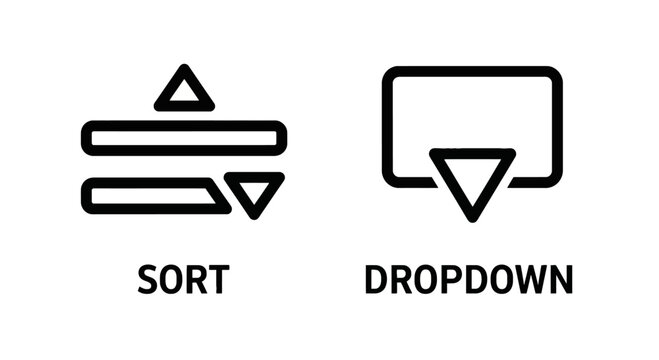 Sort and dropdown menu user interface icon set with dropdown interface navigation triangle graphical software application elements interaction