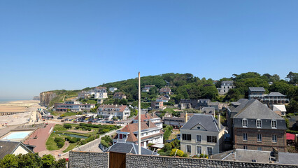 Obraz premium Elevated panoramic view of Veules-les-Roses village in Normandy, France. 