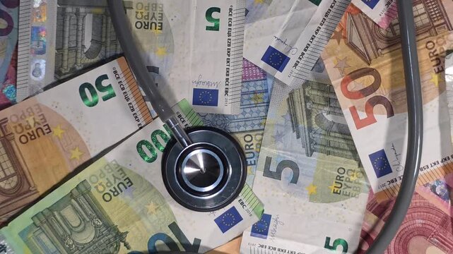 Healthcare costs and medical insurance concept with stethoscope on euro cash