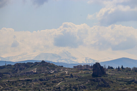 Stunning Landscape of Cappadocia, Turkey with Snowy Mountains