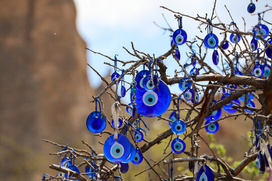 Beautiful Evil Eye Amulets in Cappadocia's Landscape