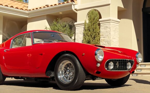 FERRARI 250 SWB REVIVAL, Legendary, retro sports car. red car on the road