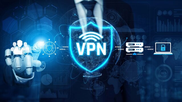 Digital Landscape of Virtual Private Network with Cybersecurity Concept and Data Protection Visualization in Modern Business Environment Sigmoid