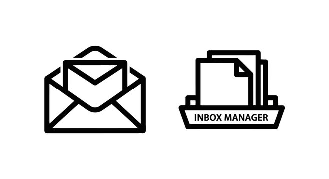 Email correspondence and inbox manager icons set for business communication with envelope communication document business management technology