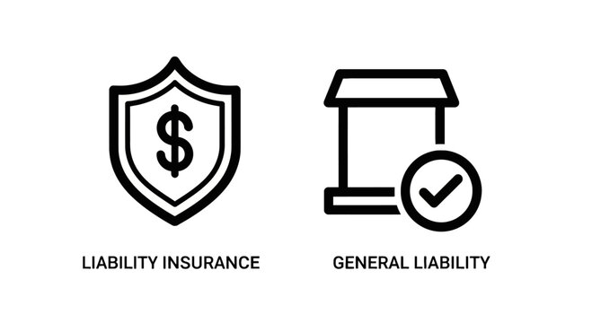 Liability insurance and general liability business icons for legal risk management with liability insurance business management protection security