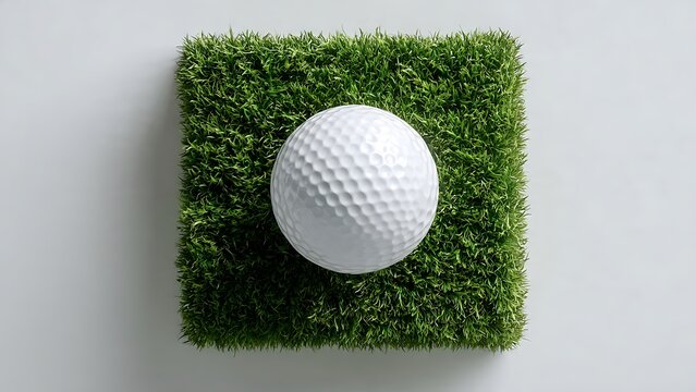 Minimalist flat illustration of a white golf ball resting on a square patch of vibrant green grass on a clean white background Asian Games Concept, 2026