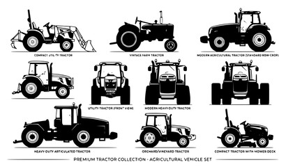 Tractor vector set with agricultural vehicle illustrations © Md