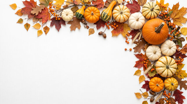 Pumpkins and leaves around the upper and right edges, for Halloween documents and publications.