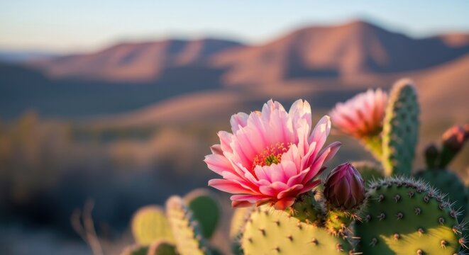 Pink Cactus Flower Blooming in Desert