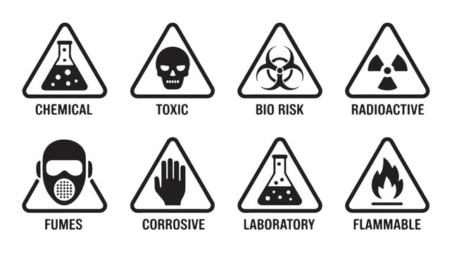 Laboratory Hazard Warning Signs: Minimalist Chemical Bio Risk and Lab Safety Vector Icons