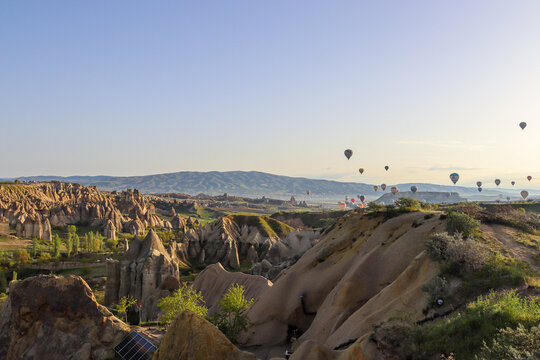 Stunning Hot Air Balloons Over Cappadocia Landscape