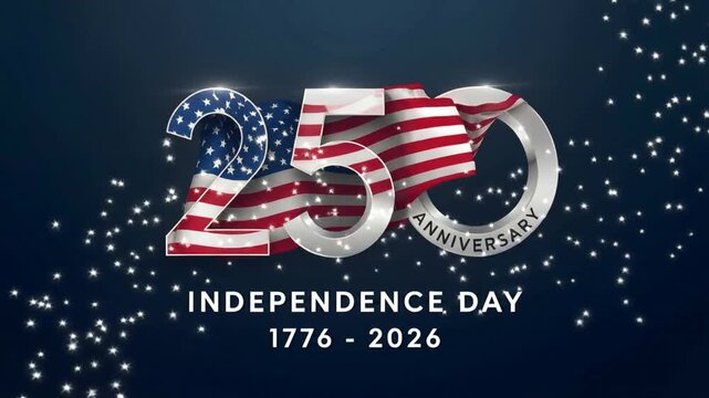 250th Anniversary Independence Day 2026 with American Flag Design. 250 years of the United States from 1776 to 2026 