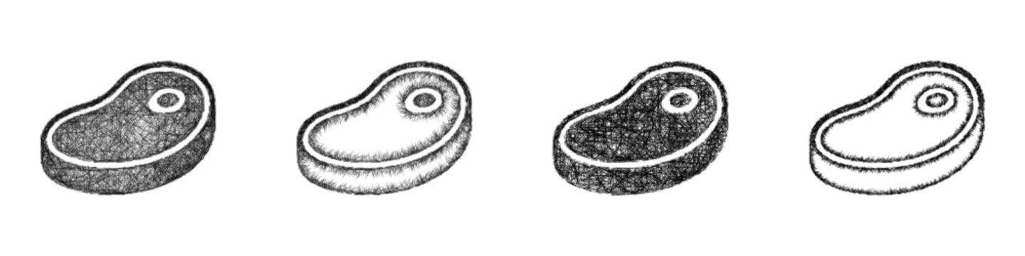 Sketch black and white steak icon design set
