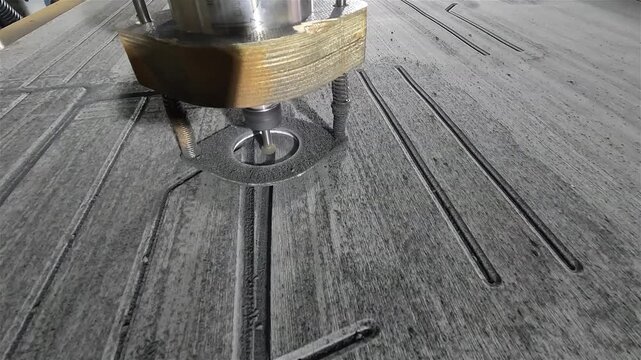 Close Up of CNC Milling Tool in Action. CNC Milling of EVA Foam Marine Decking Material