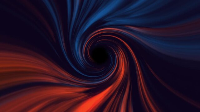 Abstract swirling vortex of red and blue energy flowing into a central black hole on a dark background, ideal for cinematic motion graphics and futuristic digital backgrounds