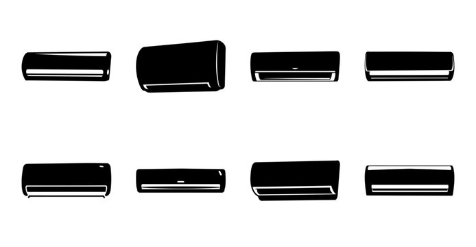 Flat design air conditioners set illustration - Modern black air conditioners arranged in two rows for clean, minimalist vector illustration design.