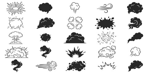 Set of hand drawn comic book explosion blast smoke and wind effects isolated collection for design projects © GraphixEra