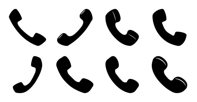 Black vintage telephone handset icons set - Set of black vintage-style telephone handset icons arranged in grid pattern for graphic design use.