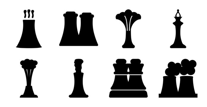 Black chess pieces set icons - Minimalist vector icons of classic black chess pieces including king, queen, rook, bishop, knight, and pawn.