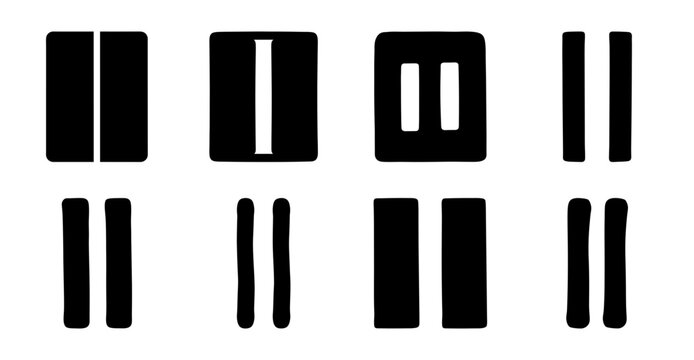 Minimalist abstract bar code or signal icons set - Clean black and white abstract bar code and signal icons arranged in a simple grid style for digital or print use.