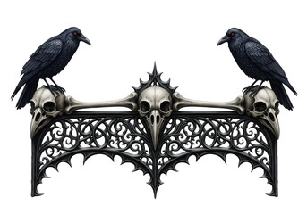 Obraz premium Gothic frame with skulls and black ravens isolated on transparent background