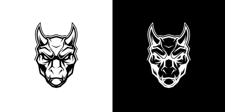 Stylized Dog Head Illustration in Contrasting Black and White.