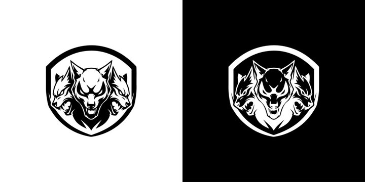 Three-Headed Wolf Emblem - Fierce Guardian in Black and White.