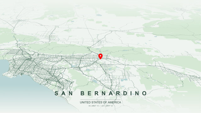 Modern minimalist vector map of San Bernardino, California, USA. High-quality scalable illustration of San Bernardino city grid for posters design.