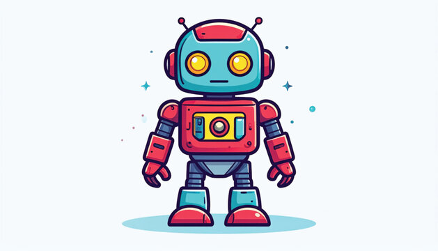 Cute cartoon robot with headphones on.