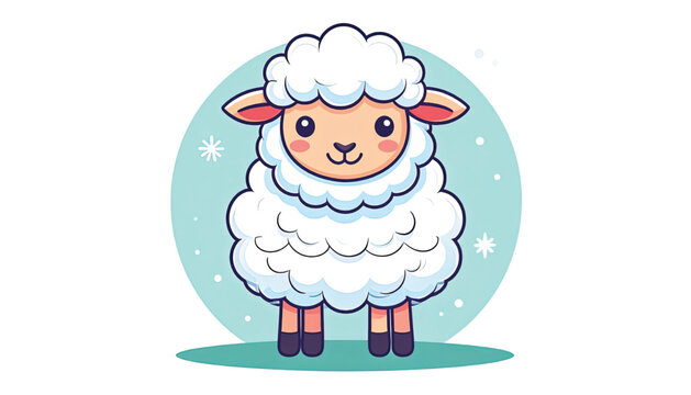 Cute Cartoon Sheep Illustration Closeup.