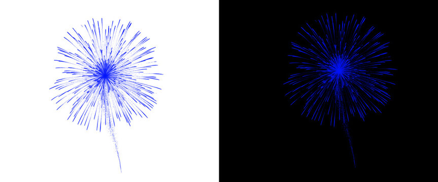 Blue firework burst isolated on white and black background, vibrant pyrotechnic explosion effect, festive blue sparkler display for celebration