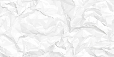 Naklejka premium White crumpled paper texture background with wrinkled folded surface, soft gray creased blank sheet pattern and detailed abstract paper material for design templates.