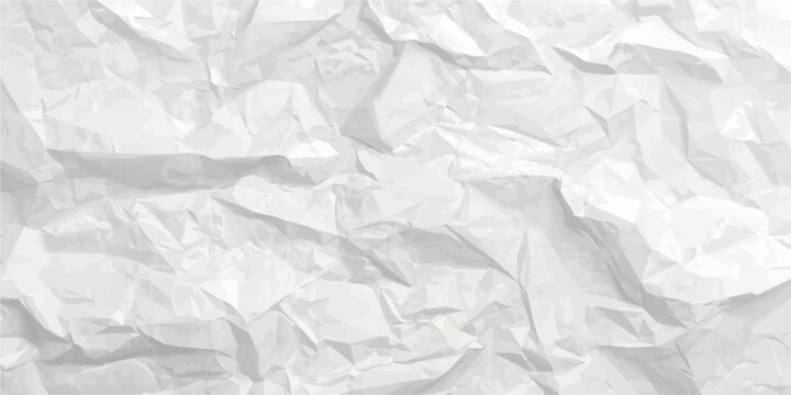 Abstract white crumpled paper texture background with realistic wrinkled and folded sheet details, soft gray creased surface for modern design and templates.