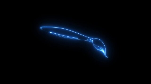 Glowing neon line Paint brush icon isolated on black background. 4K Video motion graphic animation.