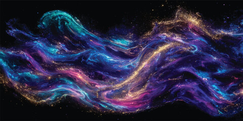 Colorful abstract fractal space background with galaxy nebula, light energy, waves and star patterns © Midul